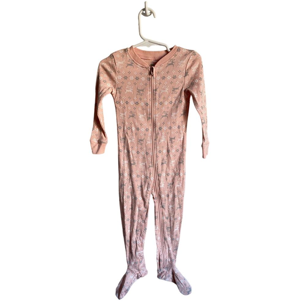Dip Girls Pink Christmas Footed Sleeper Reindeer Size 18-24m NWOT